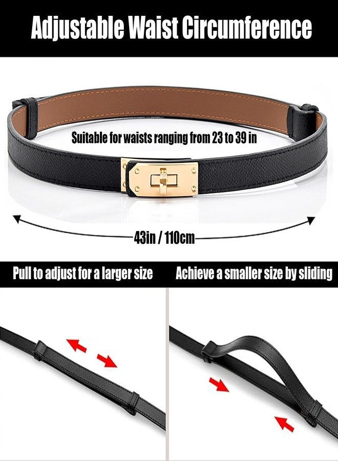 M-YOUNG Women Skinny Leather Belt Solid Color Alloy Turn Lock Adjustable Waistband for Jeans Dresses Pants Coats (Black) - Image 2